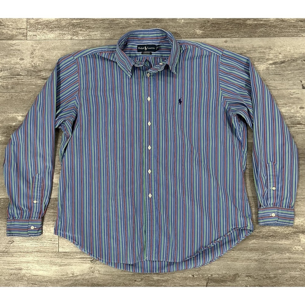 Ralph Lauren Classic Fit Striped Mens Button Up Shirt Size 2XL Great Condition